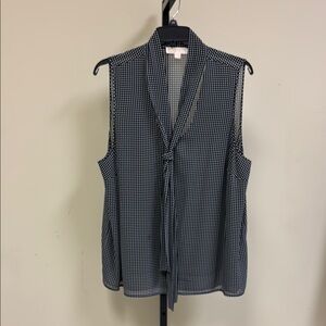 Michael Kors Black and White Sleeveless Tie Front Blouse